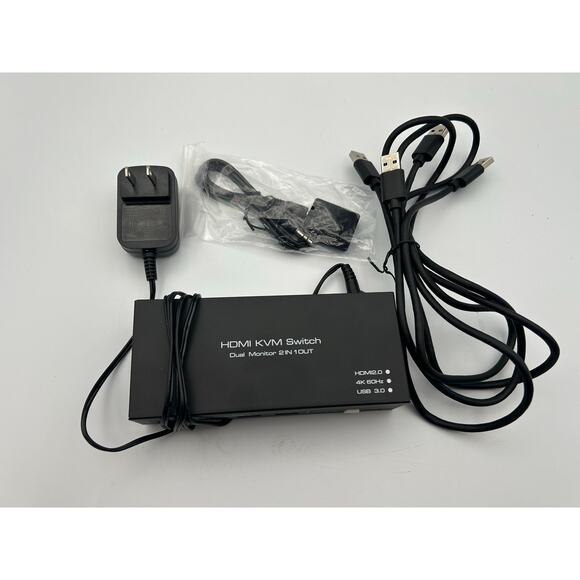 NEW DMI & DP KVM Switch Dual Monitor 2 in 1 Out (4 USB 3.0 Ports) 4K@144Hz - Picture 1 of 3